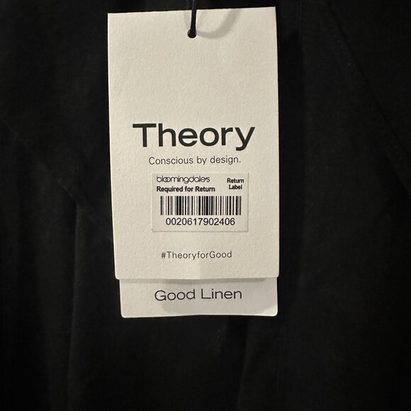 NWT THEORY Good Linen Tie Back MIDI Dress Black Eco Crunch Wash | Size P - Picture 10 of 13